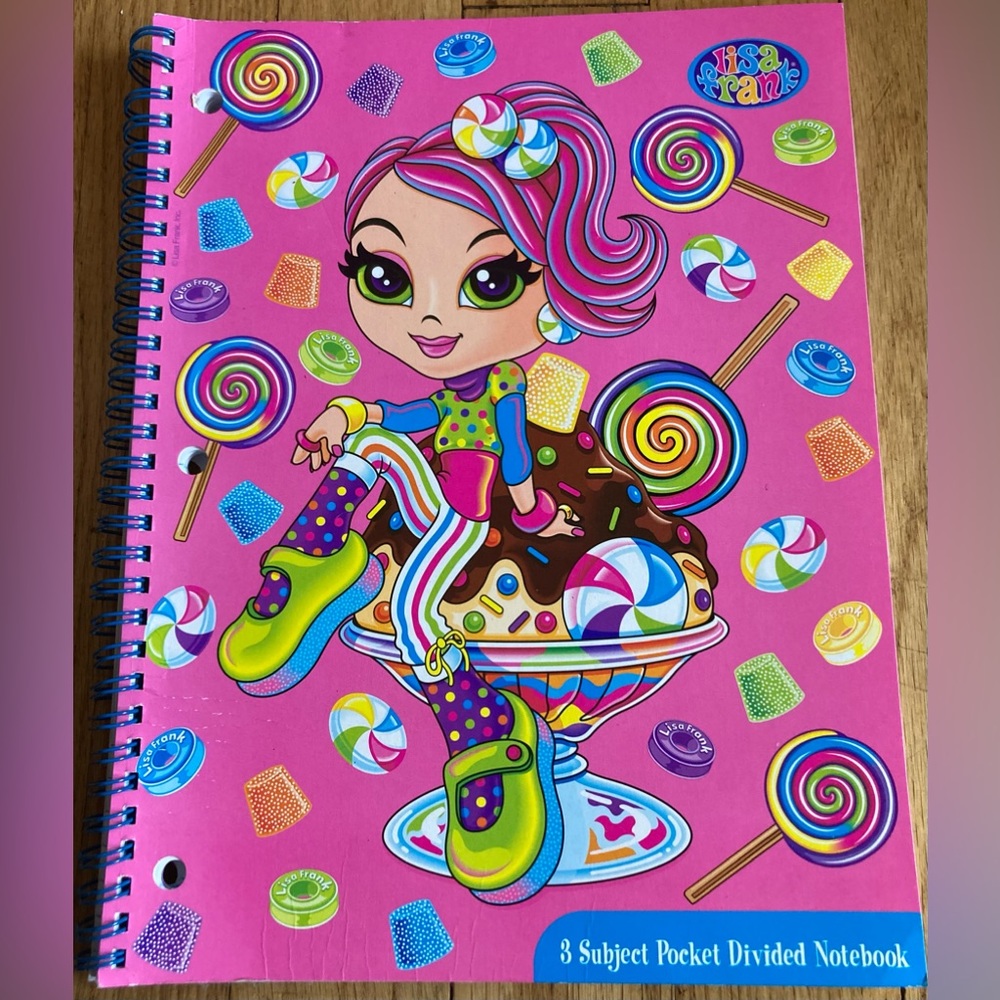 Lisa frank Vintage 3 Subject Pocket Divided Notebook 102 Sheets 1976